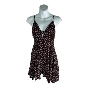 Forever 21 Size Small Short Dress Black & Pink Floral Deep V-Neck Crossed Strap
